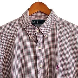 Ralph Lauren Men's XL short sleeve button down purple plaid Shirt